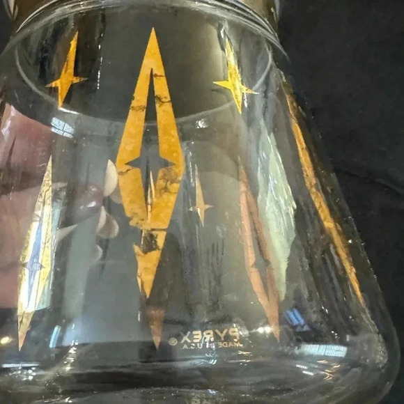 MCM PYREX GOLD ATOMIC DIAMOND STARS CARAFE 2 CUP COFFEE TEA POT 5" - Picture 10 of 12